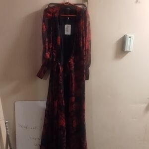 Bardot Black and Red Floral Long Sleeve Dress